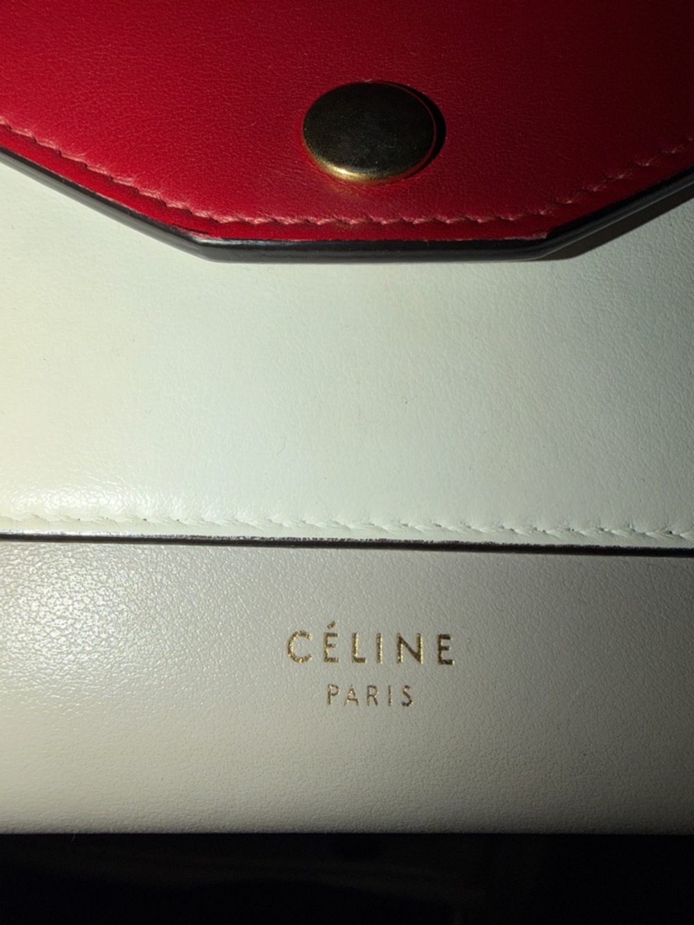 Celine Women’s Colorblock Chain Crossbody Bag - Red, White, Taupe - Picture 3 of 6